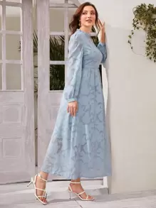 Seusyu Solid Frill Trim A-Line Dress Fall Cloth For Women - Baby Blue - View 5