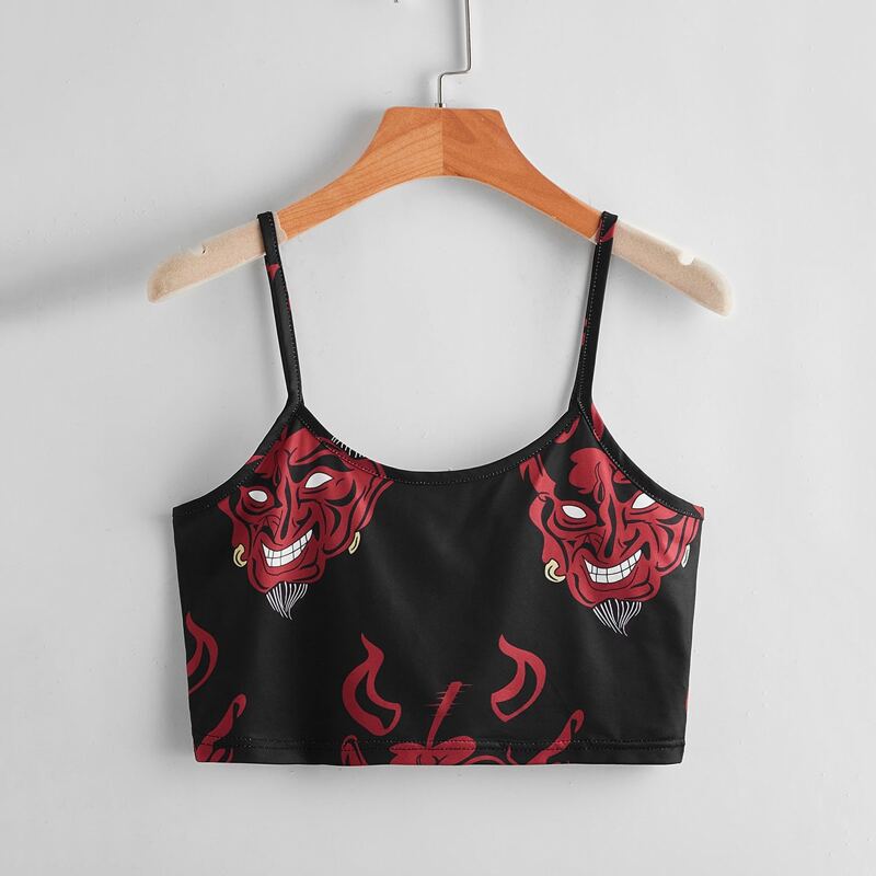 

Graphic Print Crop Cami, Black