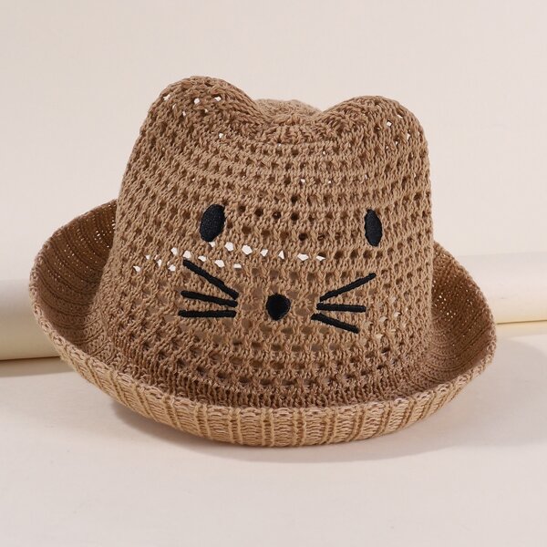 

Kids Cartoon Graphic Straw Hat, Brown