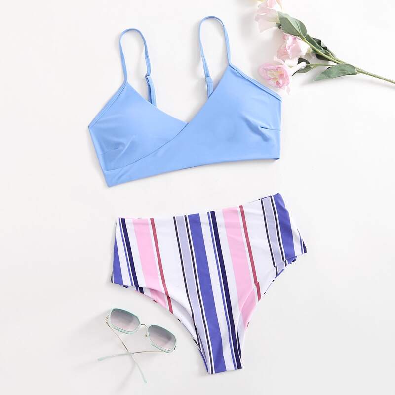 

Stripe Wrap Bikini Swimsuit, Multicolor