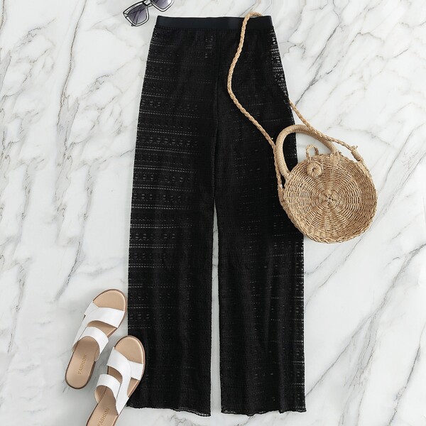 

Floral Pattern Cover Up Pants, Black