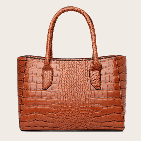 

Croc Embossed Tote Bag, Brown