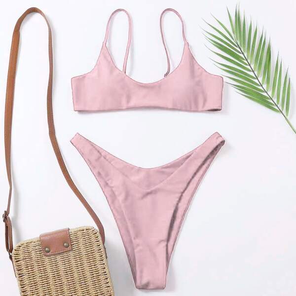 

High Cut Bikini Swimsuit, Baby pink