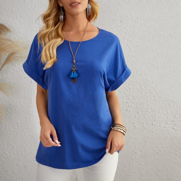 

Rolled Sleeve Solid Tee, Royal blue