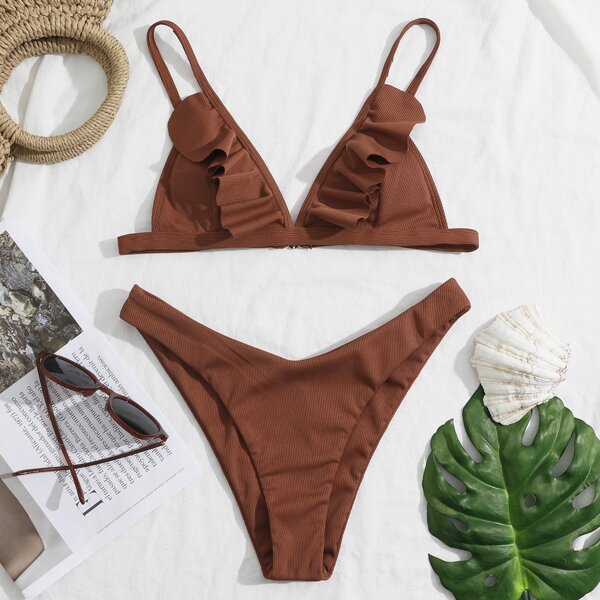 

Micro Triangle High Cut Bikini Swimsuit, Rust brown