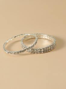 2 piezas brazalete de niñas con diamante de imitación - Plateado - Ver 2
