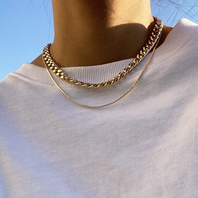 

2pcs Chunky Chain Necklace, Gold
