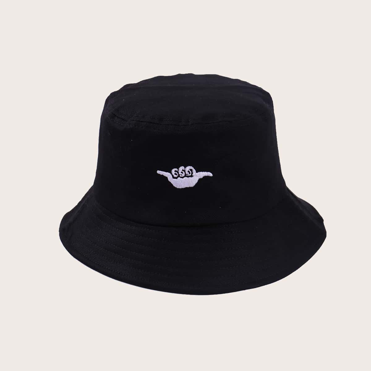 

Gestured Embroidery Bucket Hat, Black