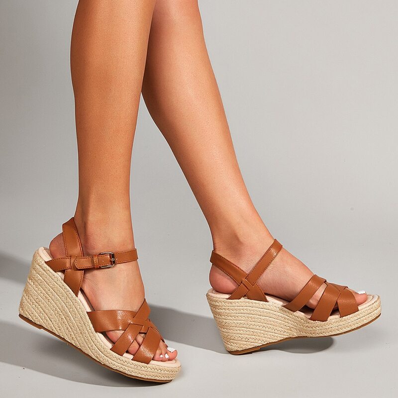 

Minimalist Ankle Strap Wedge Sandals, Ginger