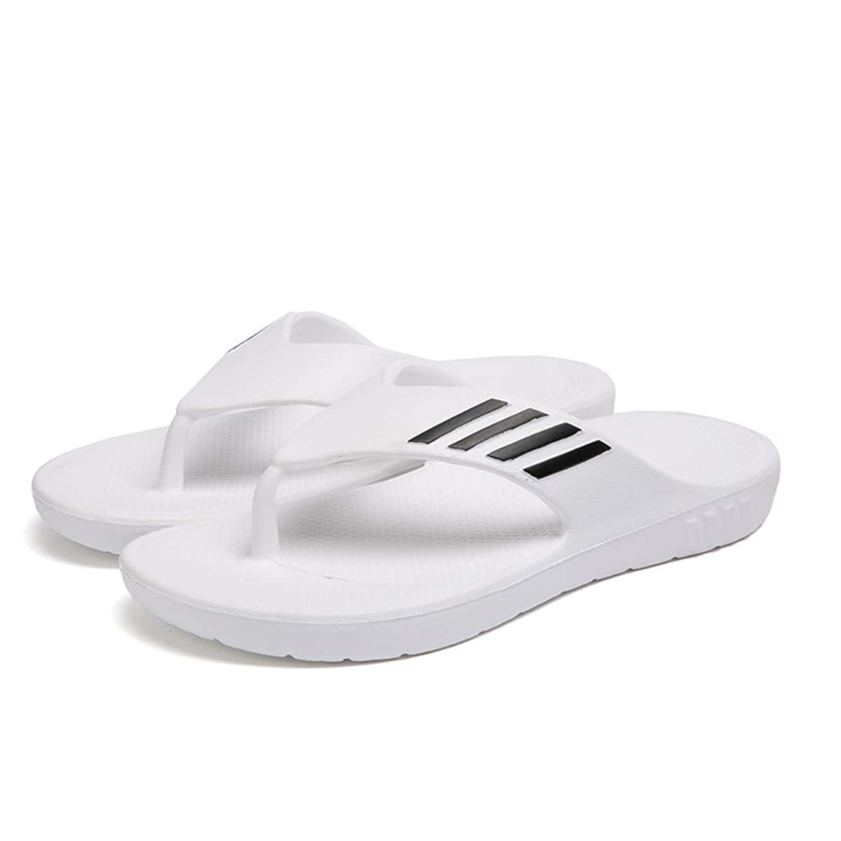 

Striped Flip Flops, White