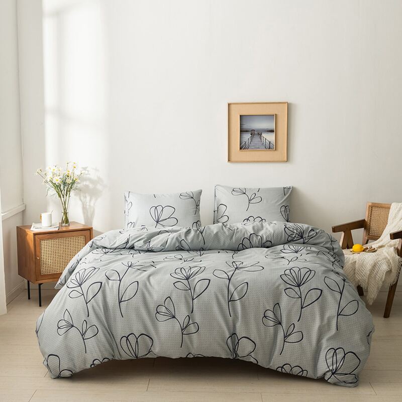 

Leaf Print Duvet Cover Set Without Filler, Grey