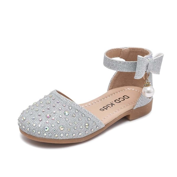

Toddler Girls Faux Pearl & Bow Decor Flats, Silver