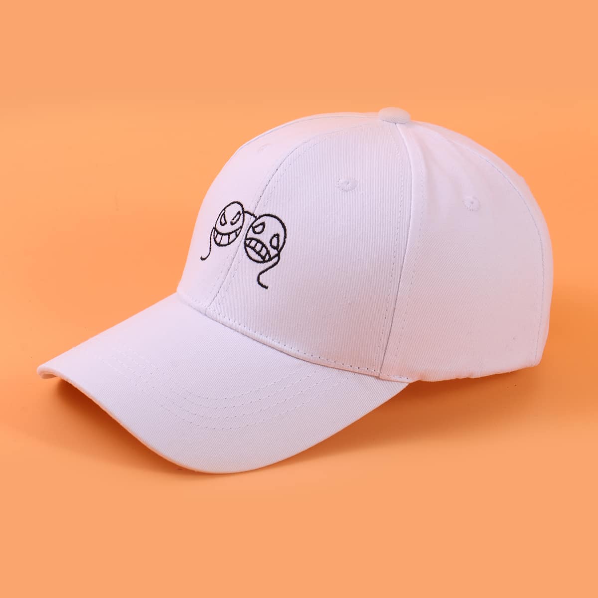 

Funny Face Embroidery Baseball Cap, White