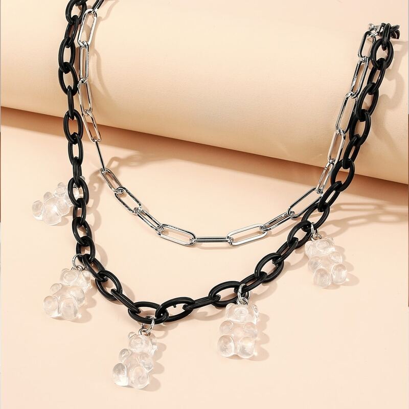 

Clear Bear Layered Chain Necklace, Black