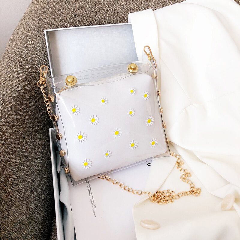 

Daisy Floral Chain Crossbody Bag, White