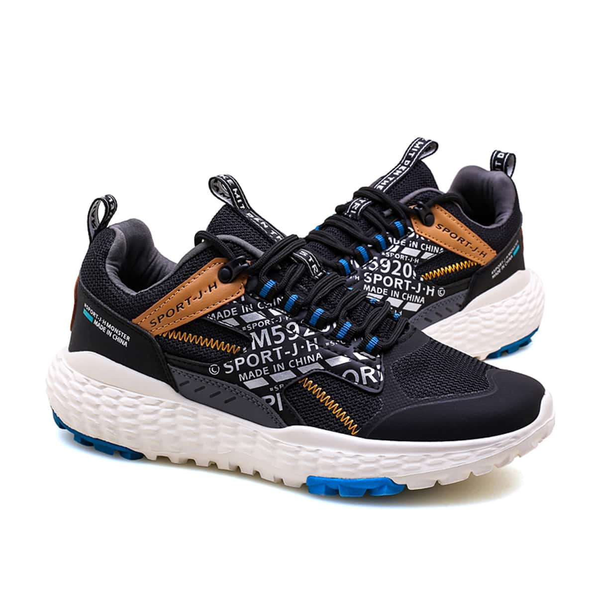 

Guys Letter Graphic Lace-up Mesh Sneakers, Black