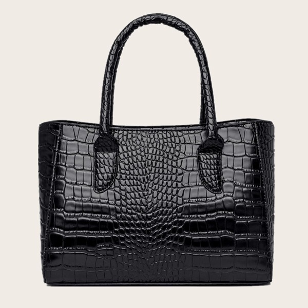 

Croc Embossed Tote Bag, Black