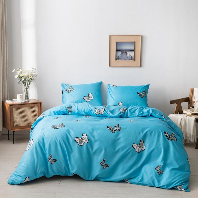 

Butterfly Print Duvet Cover Set Without Filler, Blue