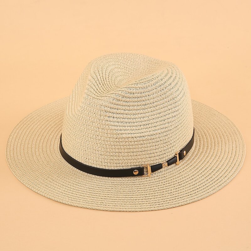 

Belt Decor Straw Hat, Beige