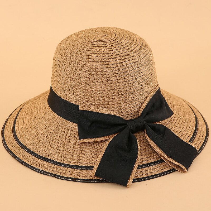 

Bow Decor Straw Hat, Khaki