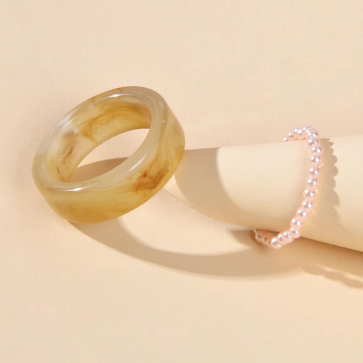 

2pcs Faux Pearl Decor Ring, Multicolor