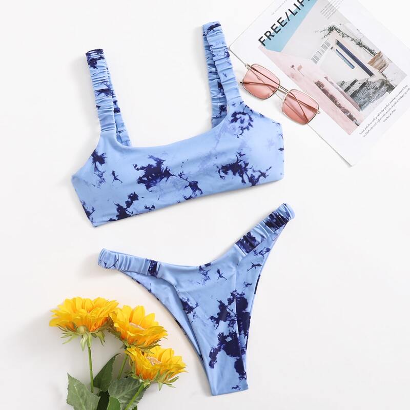 

Tie Dye Elastic Tape Bikini Swimsuit, Blue