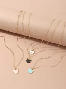 4入組女孩貓咪吊墜項鍊 - 彩色 - 查看 1