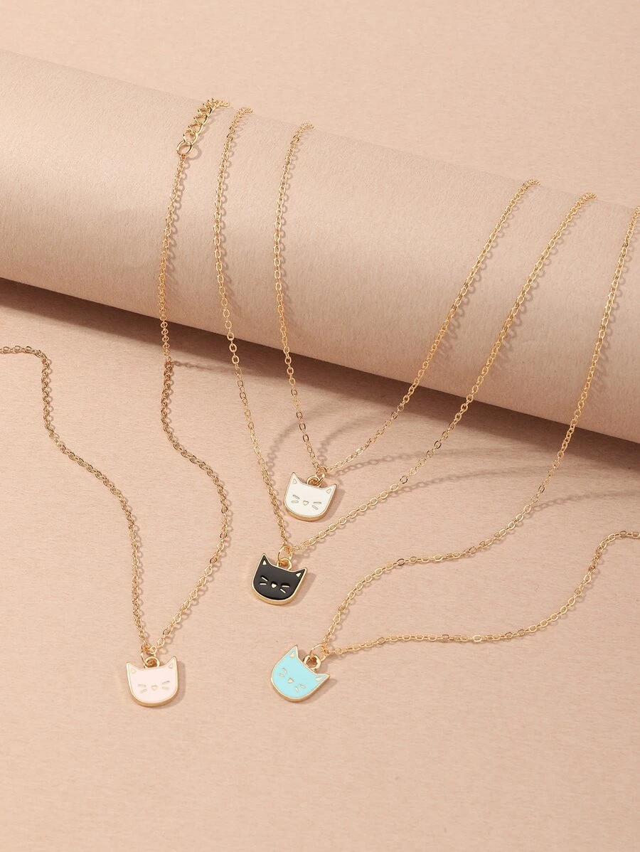 4入組女孩貓咪吊墜項鍊 - 彩色 - 查看 1