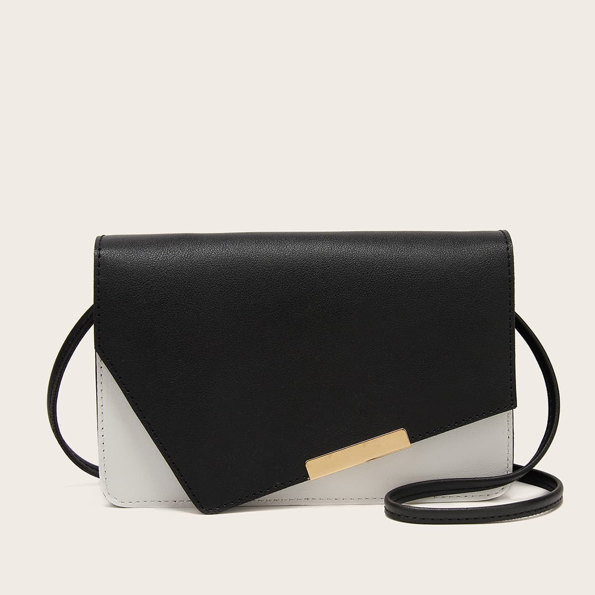 

Colorblock Flap Crossbody Bag, Black and white