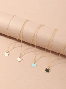 4入組女孩貓咪吊墜項鍊 - 彩色 - 查看 4