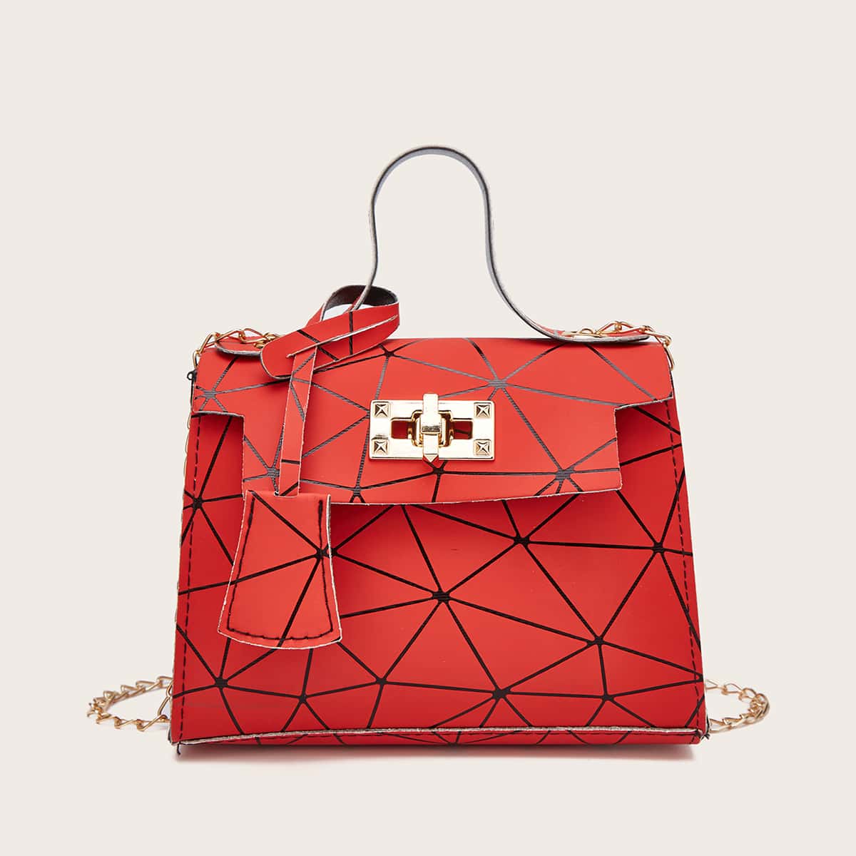 

Geo Graphic Chain Satchel Bag, Red