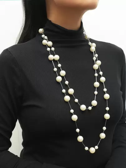 Faux Pearl Decor Layered Necklace