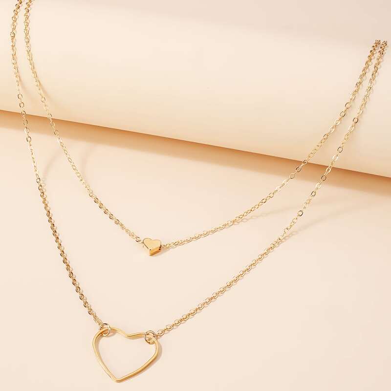 

Heart Charm Layered Necklace, Gold