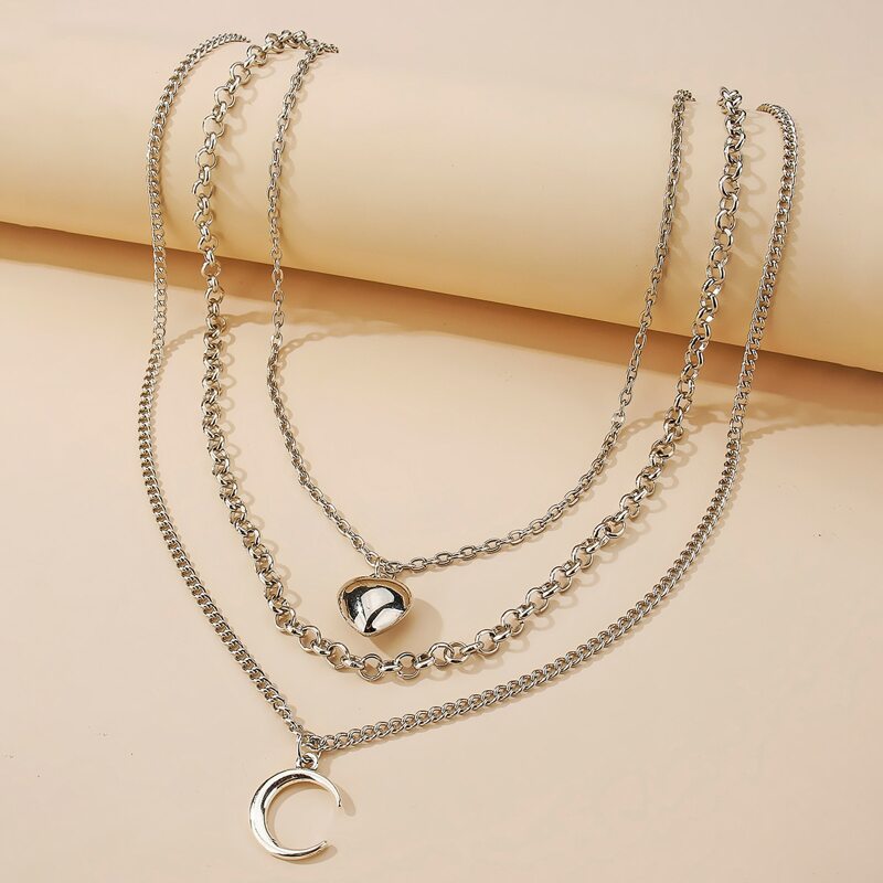 

Heart & Moon Layered Necklace, Silver