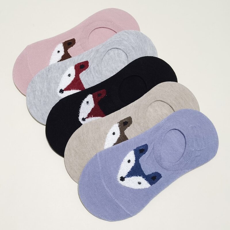 

5pairs Cartoon Fox Print Socks, Multicolor