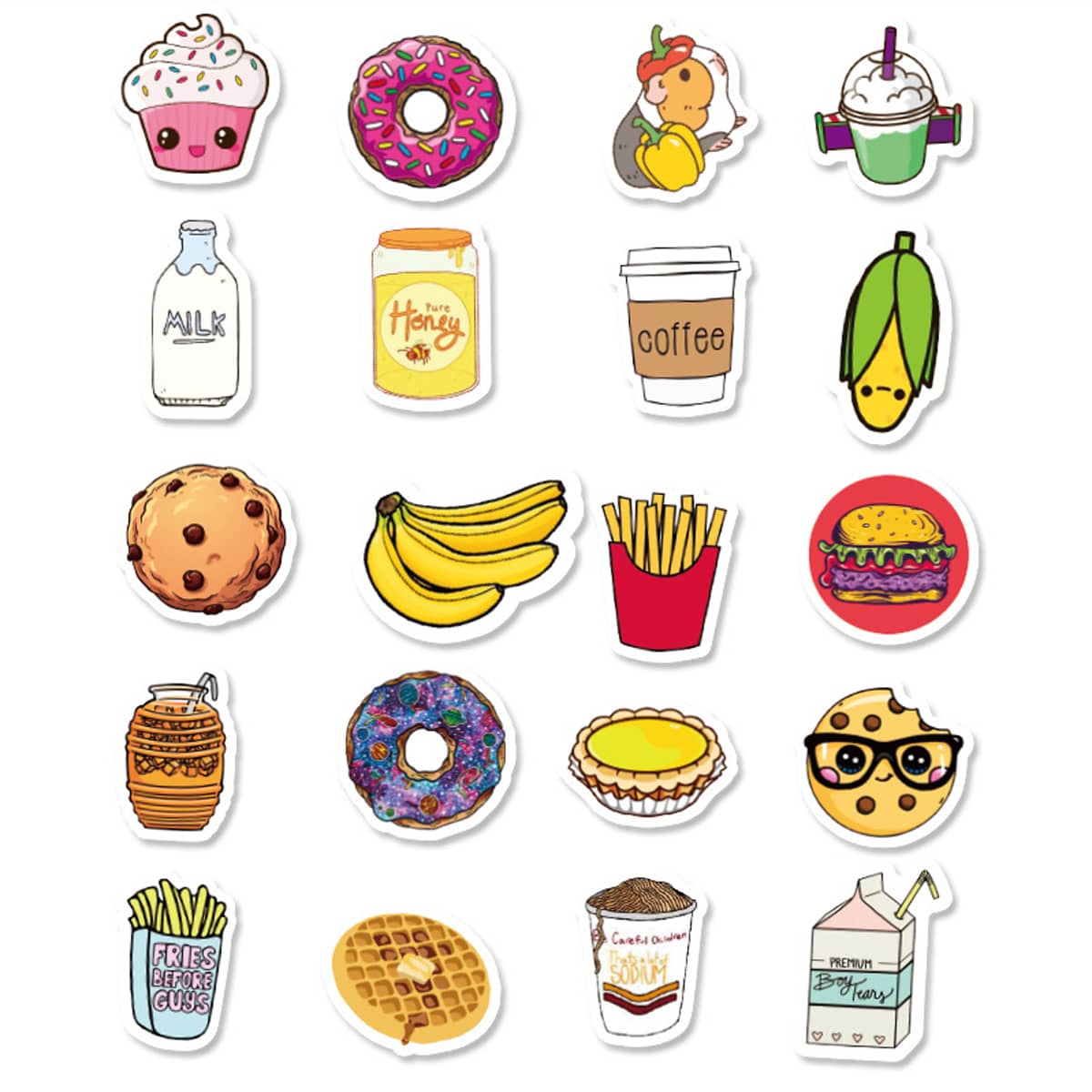 

40pcs Cartoon Food Sticker, Multicolor