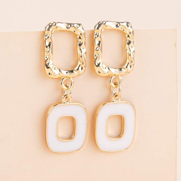 

Hollow Out Geo Design Drop Earrings, Gold