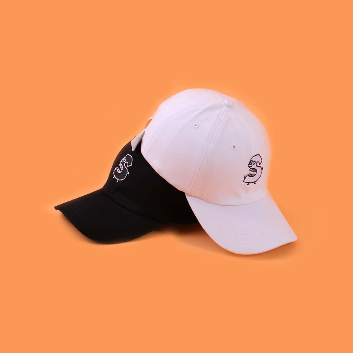 

2pcs Letter Embroidery Baseball Cap, Black and white