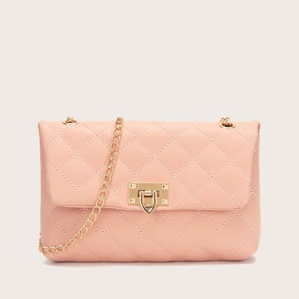 

Quilted Flap Chain Bag, Pink