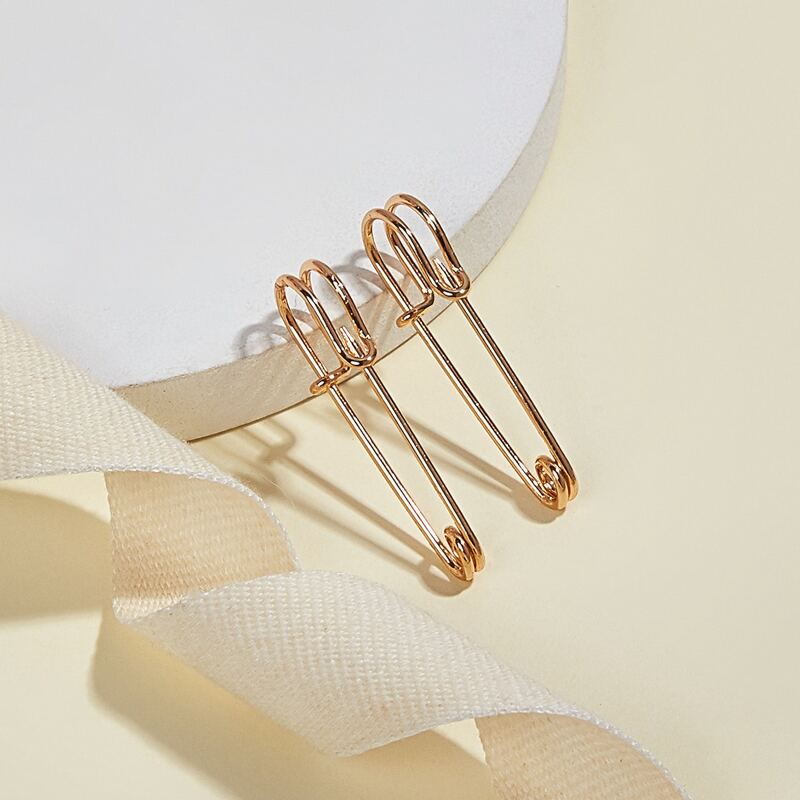 

Safety Pin Design Earrings, Gold