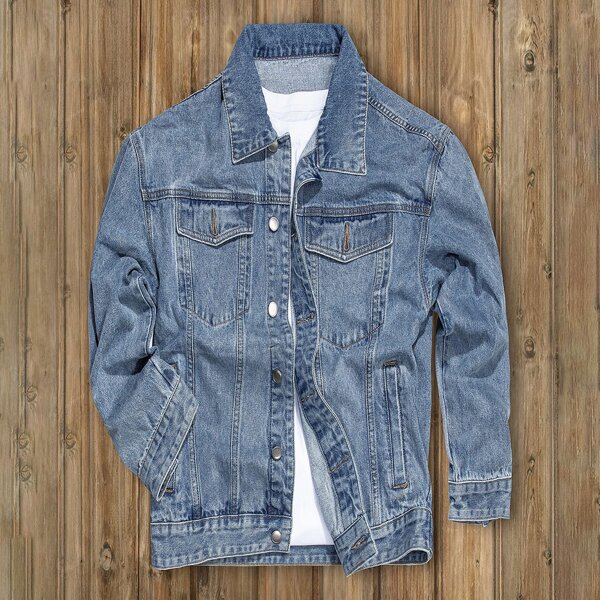 

Men Flap Pocket Trucker Denim Jacket, Medium wash