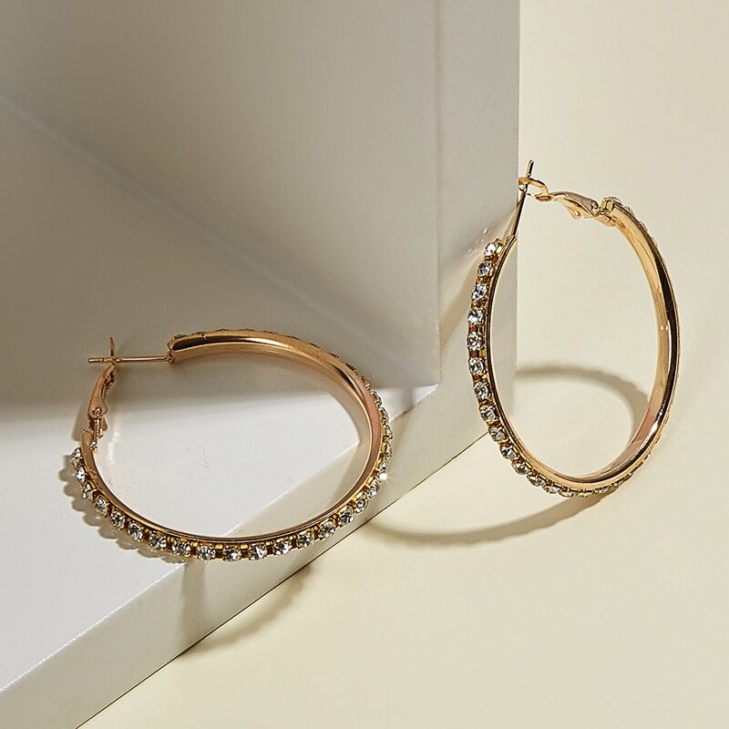

Rhinestone Hoop Earrings, Gold