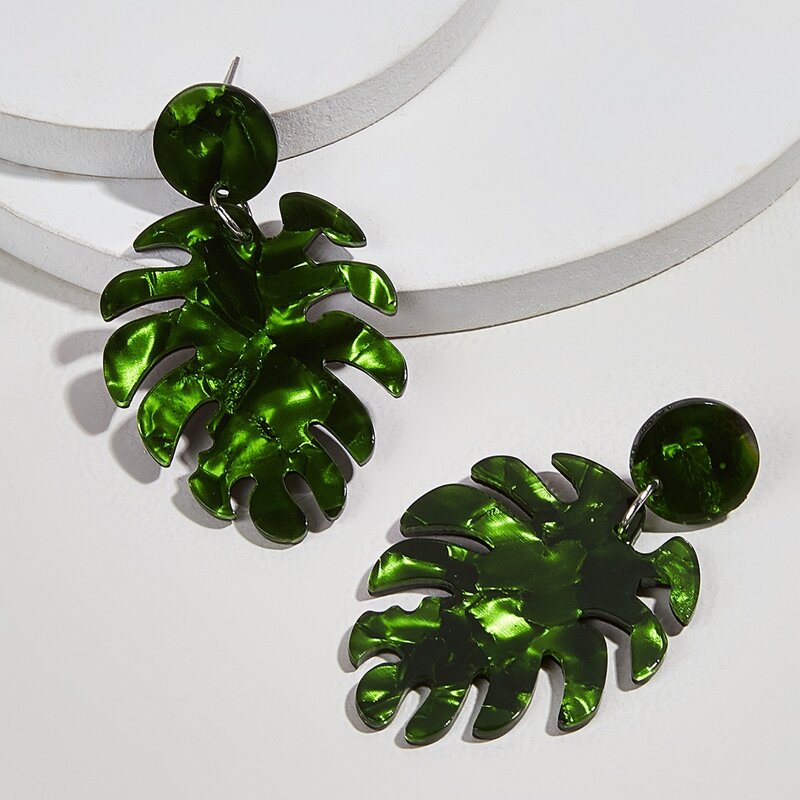 

Tropical Leaf Drop Earrings, Green