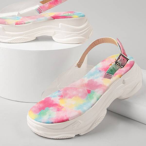 

Tie-Dye Clear Crisscross Ankle Strap Platform Sandals, Multicolor
