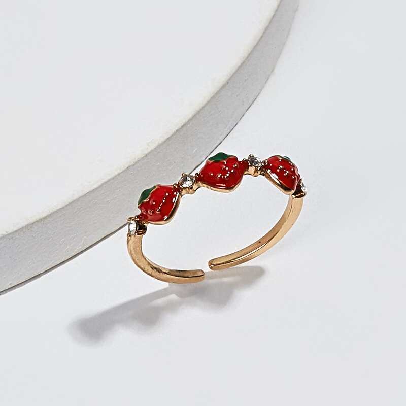

Strawberry Decor Cuff Ring, Red