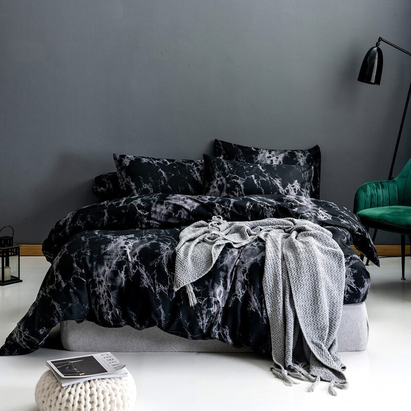 

Marble Pattern Duvet Cover Set Without Filler, Black
