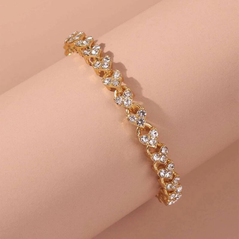 

Rhinestone Heart Bracelet, Gold