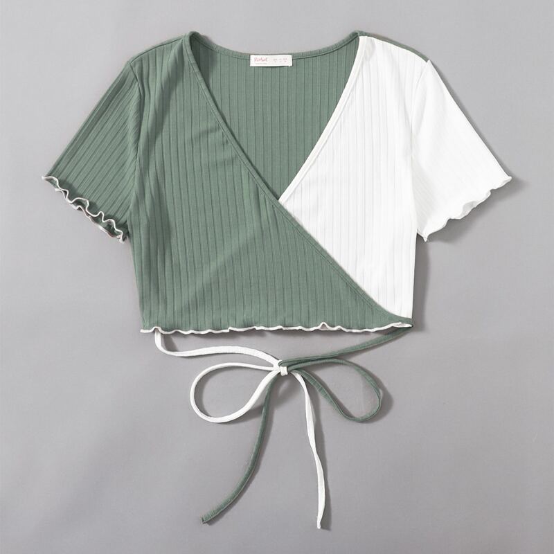 

Two Tone Crop Wrap Top, Multicolor