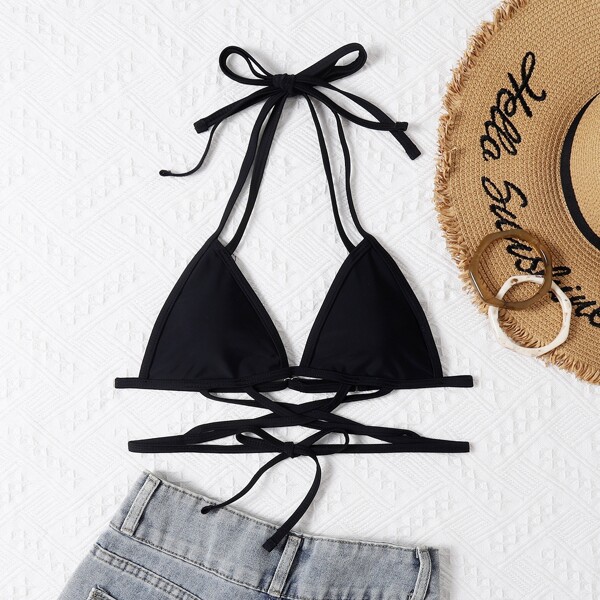 

Triangle Halter Bikini Top, Black
