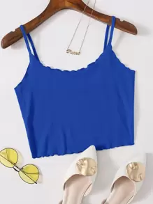 SHEIN EZwear Top de tirantes corto tejido de canalé ribete en forma de lechuga - azul real - Ver 1